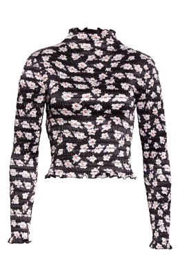 Amy Crookes Floral Print Shirred Top in Black/White Micro Floral
