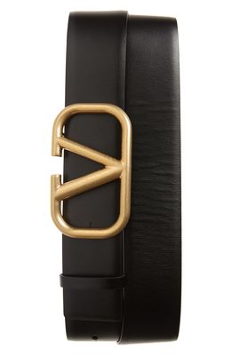 Valentino Garavani VLOGO Buckle Leather Belt in Nero/Nero