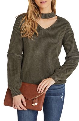VICI Collection Zip Sleeve Mock Neck Cotton Sweater in Dark Olive