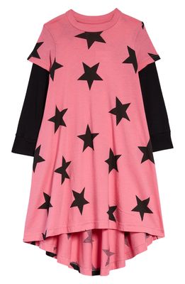 Nununu Kids' Star Layered Cotton Dress in Hot Pink