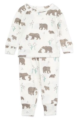 Oliver & Rain Kids' Bear Print Fitted Two-Piece Organic Cotton Pajamas in Ivory