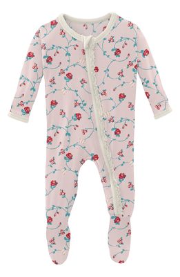 KicKee Pants Muffin Ruffle Fitted One-Piece Pajamas in Macaroon Floral Vine
