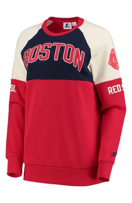 Women's Starter Navy/Red Boston Red Sox Baseline Raglan Historic Logo Pullover Sweatshirt