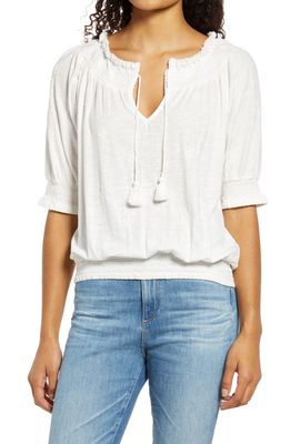 Lucky Brand Tie Front Peasant Top in Cream