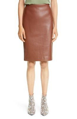 Theory Skinny Faux Leather Pencil Skirt in Chestnut