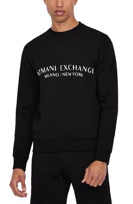 Armani Exchange Milano New York Graphic Cotton Sweatshirt in Solid Black