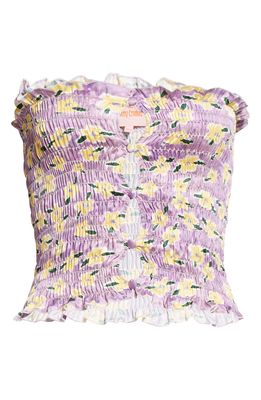 Amy Crookes Floral Print Shirred Tube Top in Lilac/Yellow Micro Floral