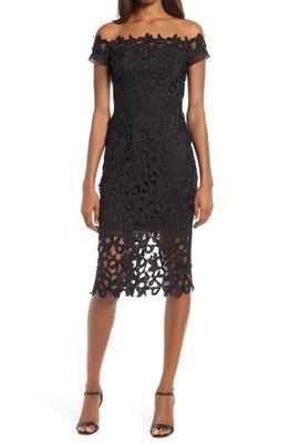 Chi Chi London Amabella Off the Shoulder Lace Cocktail Dress in Black