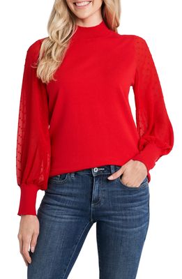 CeCe Clip Dot Sleeve Sweater in Luminous Red