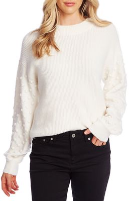 CeCe Puff Sleeve Bobble Ribbed Sweater in Antique White