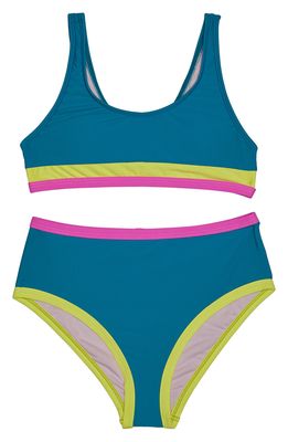 Beach Lingo Kids' Colorblock High Waist Two-Piece Swimsuit in Lagoon