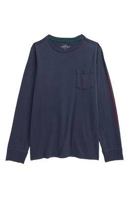 vineyard vines Kids' Whale Logo Long Sleeve Pocket Graphic Tee in Blue Blazer