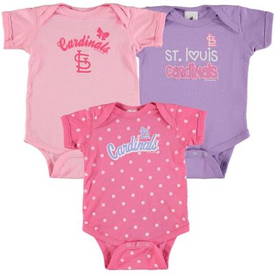 Girls Infant Soft as a Grape Pink/Purple St. Louis Cardinals 3-Pack Rookie Bodysuit Set