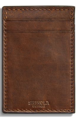 Shinola Navigator Leather Money Clip Card Case in Medium Brown