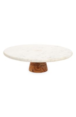 Nordstrom Marble & Acacia Wood Cake Stand in White