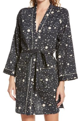 REVERIE Jamie Celestial Print Short Cotton Wrap Robe