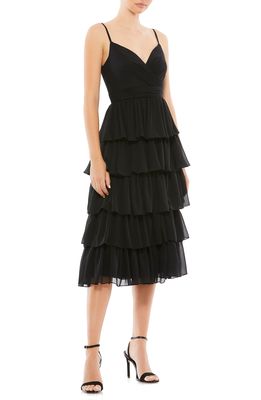 Mac Duggal Tiered Ruffle Midi Dress in Black