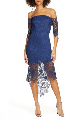 Chi Chi London Korina Off the Shoulder Lace Cocktail Dress in Navy