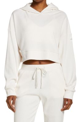 Alo Muse Ribbed Crop Hoodie in Ivory