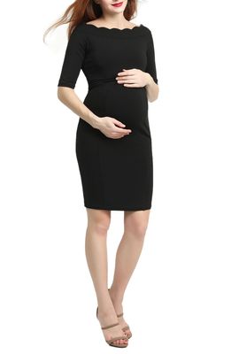 Kimi and Kai Kendall Scallop Trim Body-Con Maternity Dress in Black