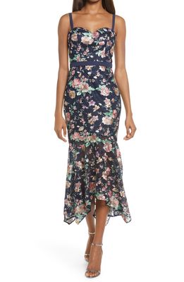 Chi Chi London Larnia Floral Lace Bodycon Gown in Navy