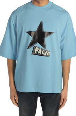 Palm Angels Rockstar Graphic Oversize Cotton Tee in Light Blue Black