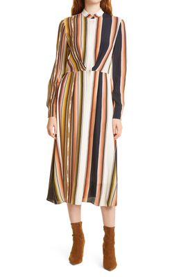 KOBI HALPERIN Steffi Stripe Long Sleeve Shirtdress in Natural Multi