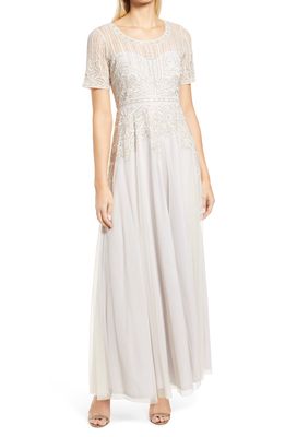 Pisarro Nights Embroidered Beaded Gown in Silver