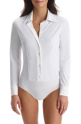 Commando Classic Long Sleeve Button-Down Thong Bodysuit in White