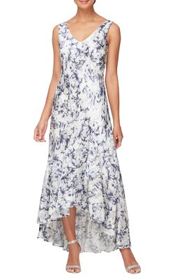 Alex Evenings Floral Print Chiffon Gown with Jacket in Ivory/Purple