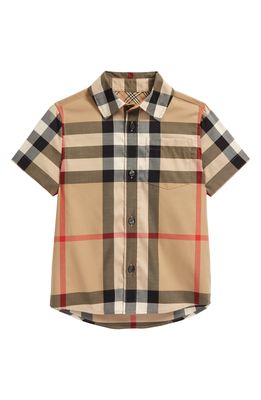 Burberry Kids' Owen Check Short Sleeve Button-Up Shirt in Archive Beige Ip Chk