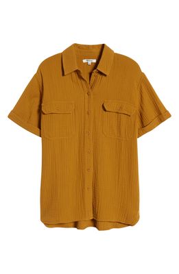 Madewell Lightspun Flap Pocket Short Sleeve Button-Up Shirt in Antique Gold