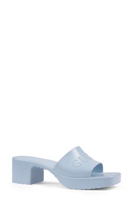Gucci Rubber Logo Platform Slide Sandal in Porcelain Light Blue