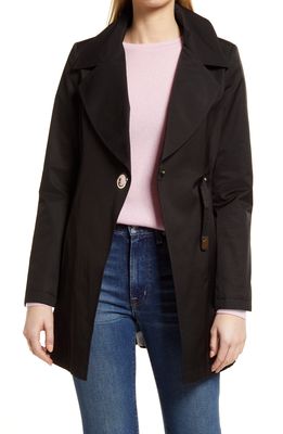 Via Spiga Water Repellent Asymmetric Cotton Blend Blazer Trench Coat in Black