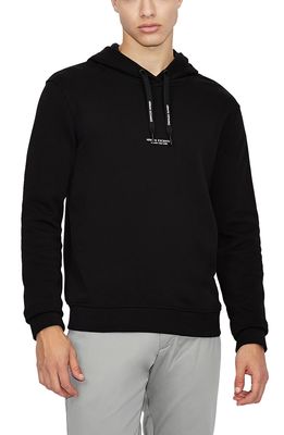 Armani Exchange Milano New York Graphic Cotton Hoodie in Solid Black