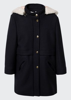 Girl's Wool-Blend Coat w/ Removable Faux-Fur Hood, Size 12-14