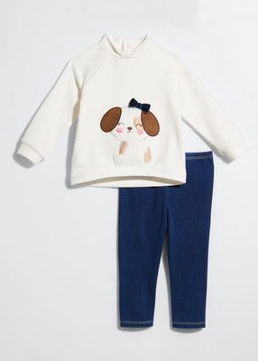Girl's 2-Piece Dog Applique Sweater Set, Size 12-24M