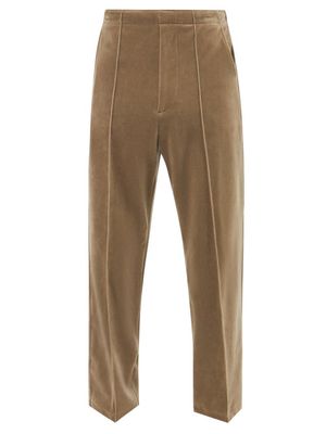 Auralee - Front-seam Cotton-velour Trousers - Mens - Brown