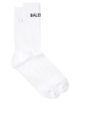 Balenciaga - Logo-intarsia Ribbed Cotton-blend Socks - Mens - White