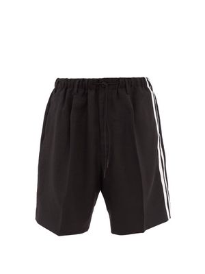 Y-3 - Striped Cotton-twill Shorts - Mens - Black