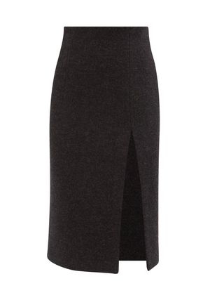 16arlington - Fonda Side-slit Wool-mélange Midi Skirt - Womens - Black