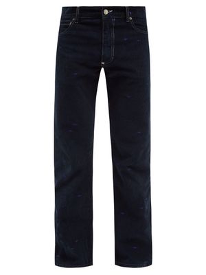 Phipps - Embroidered Organic Cotton-corduroy Boot-cut Jeans - Mens - Navy