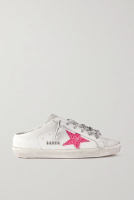 Golden Goose - Superstar Distressed Glittered Leather Slip-on Sneakers - White