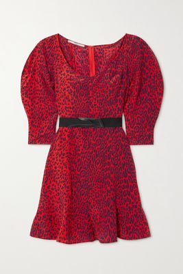 Stella McCartney - Belted Leopard-print Silk Crepe De Chine Mini Dress - Red