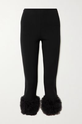 Magda Butrym - Feather-trimmed Cropped Knitted Slim-leg Pants - Black