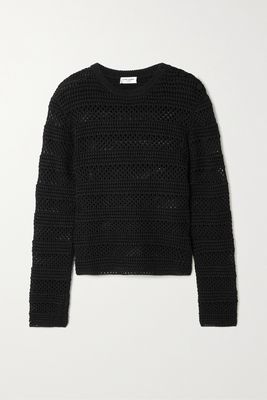SAINT LAURENT - Striped Crocheted Cotton Sweater - Black