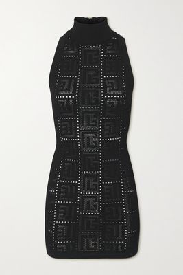 Balmain - Pointelle-knit Turtleneck Mini Dress - Black