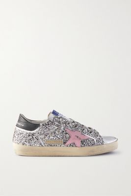 Golden Goose - Superstar Distressed Metallic Glittered Leather Sneakers - Silver