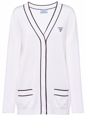 Prada logo-knitted V-neck cardigan - White