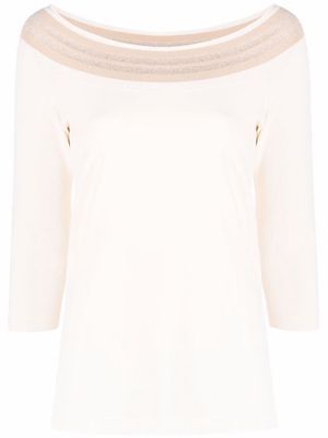 D.Exterior metallic-stripe knitted off-shoulder top - Neutrals